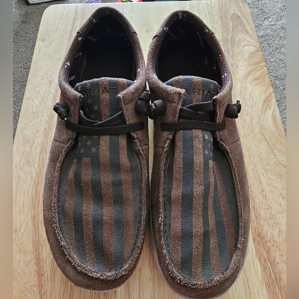 Ariat Hilo Brown Slip On Shoes Size 12EE Wide Men’s Western Casual American Flag